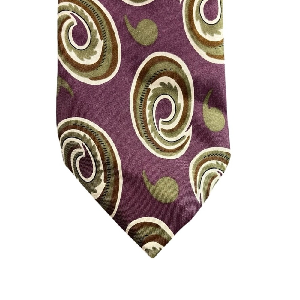 Hunting Horn Classics Mens Silk Tie Purple Green Swirl Paisley Made in Italy